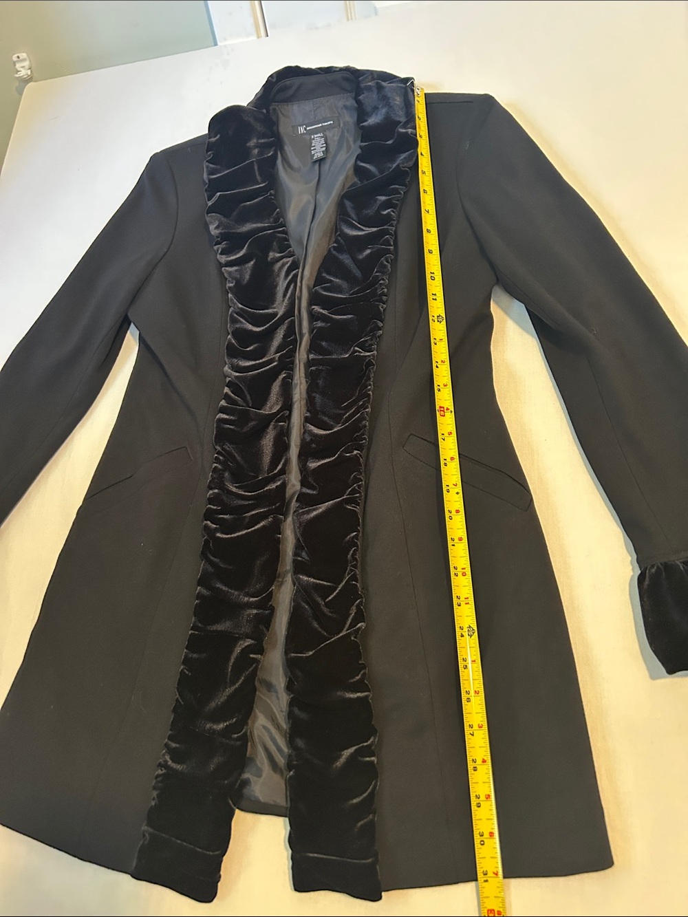 INC Women’s Black Velvet-Trim Long Jacket - Picture 4 of 10